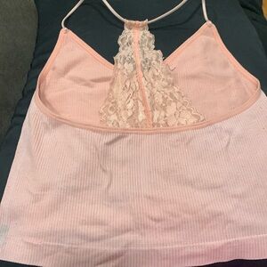 Pink/coral cropped tank. Lace in the back